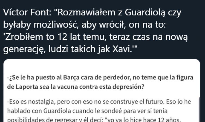 REAKCJA Pepa Guardioli na pytanie o możliwość powrotu do Barcy...